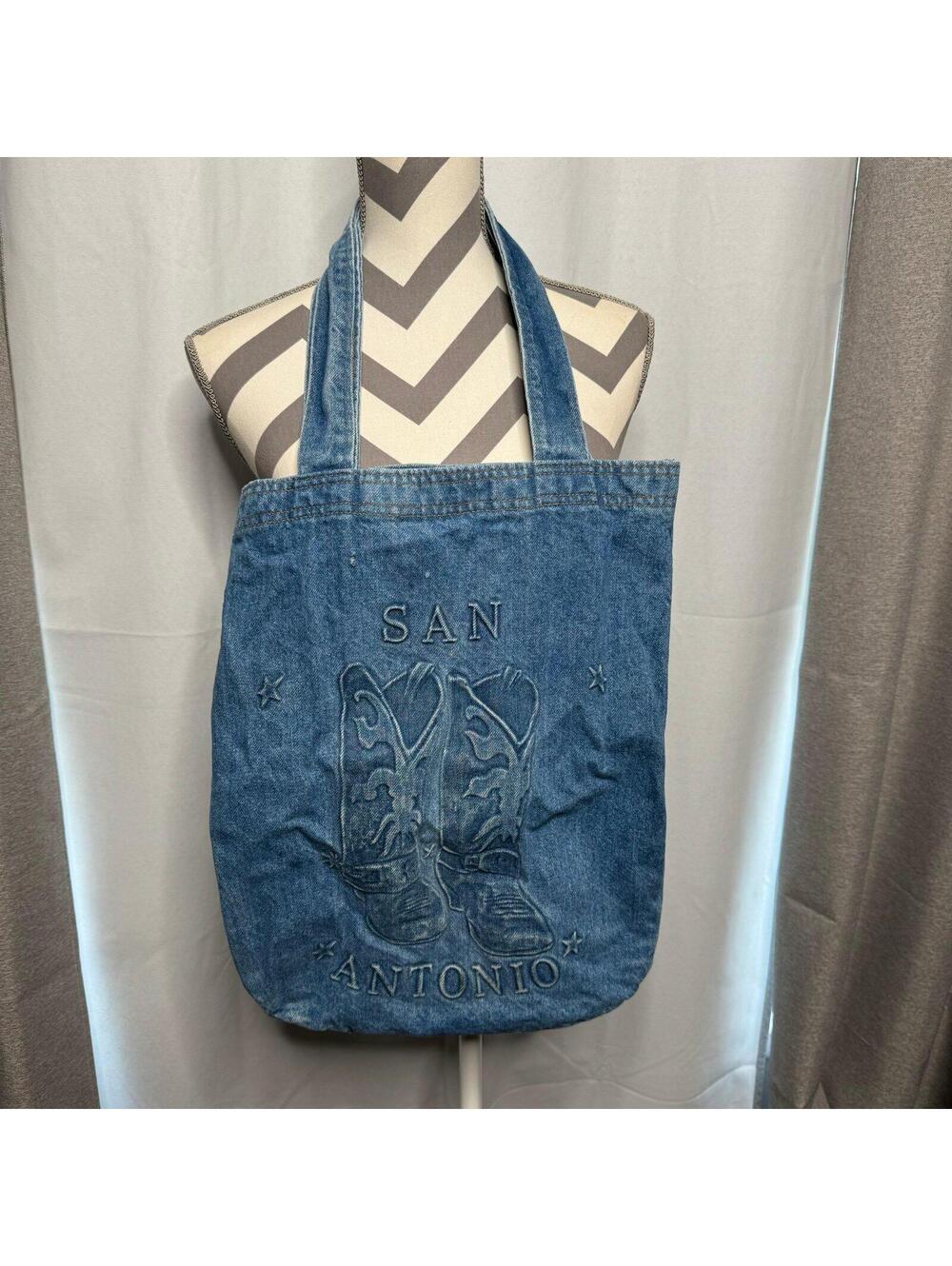 vintage denim Tote Bag - San Antonio boots